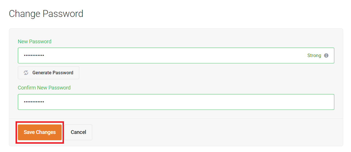 cPanel and FTP login credentials: click 'save changes'